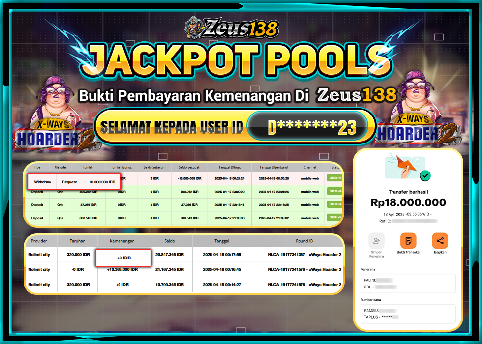 ZEUS138 XWAYS HOADER 2 Rp.18.000.000,- LUNAS