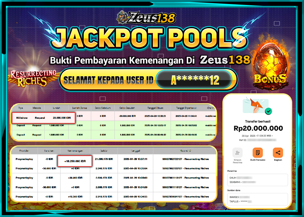 ZEUS138  RESURRECTING RISCHES  Rp.20.000.000,- LUNAS